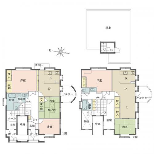 二世帯住宅(1階3DK、2階3SLDK)