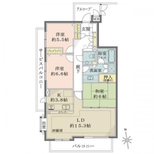 約15.3帖のLDと約6帖の和室を繋げることにより広々とご利用いただけます。