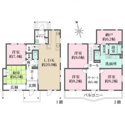 1Fに2部屋、2Fに3部屋有るため二世帯住宅としてもご利用可能です。