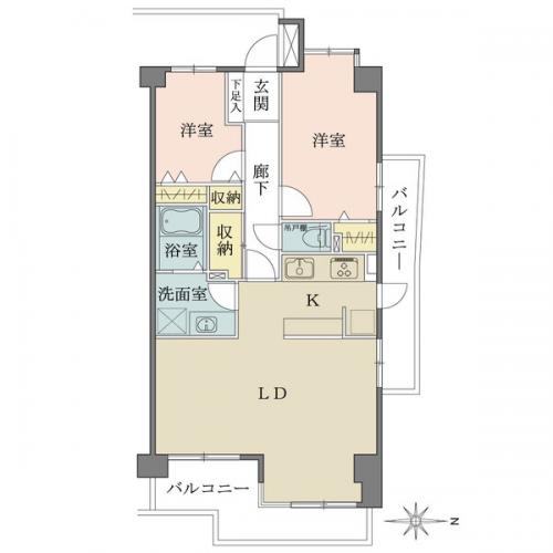 全ての洋室が独立した2LDKの間取り