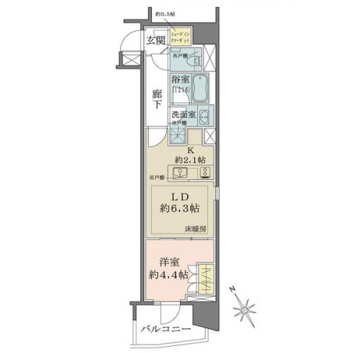 天高2.5mの開放的な空間の1LDK、南西・南東角住戸