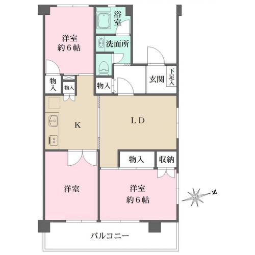 バルコニー側洋室は梁がない造りになっており、お部屋を広々とお使いいただけます。