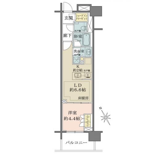 縦長タイプで動線がシンプルかつ無駄の少ない使いやすい1LDKの間取り