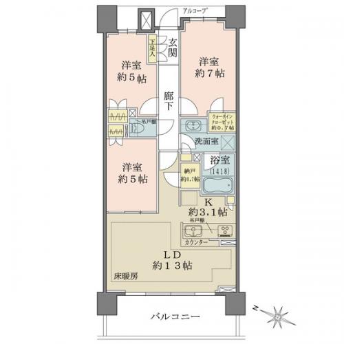 マンション内の中でも特に収納の多い間取りタイプ。