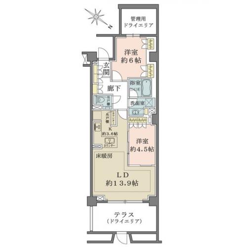 2750mmの天井高とテラスの開放感が特徴のお部屋です。