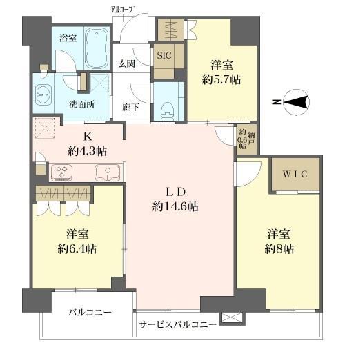 専有面積85.55平米の3LDKタイプ