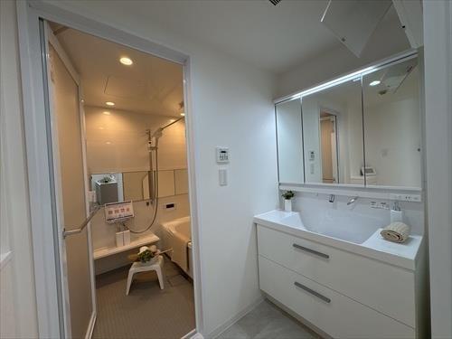 三面鏡付化粧台と浴室