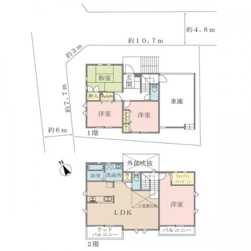 延床面積　１０６．８１平米　４ＬＤＫ＋ＷＩＣ＋小屋裏収納