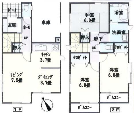 建物は平成２０年３月築の３ＬＤＫ。ビルトインの車庫が大切なお車を守ります。