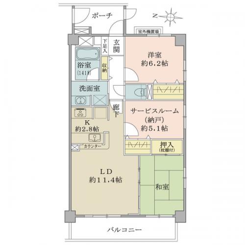 間取り図。２ＬＤＫ＋Ｓ　収納豊富お部屋です。