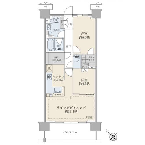 収納力に優れた【２ＬＤＫ＋Ｎ＋ＷＩＣ】！６５．２４平米（壁芯）