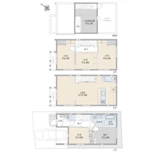 ４ＬＤＫ＋納戸＋小屋裏収納（延床面積１０５．５６平米）
