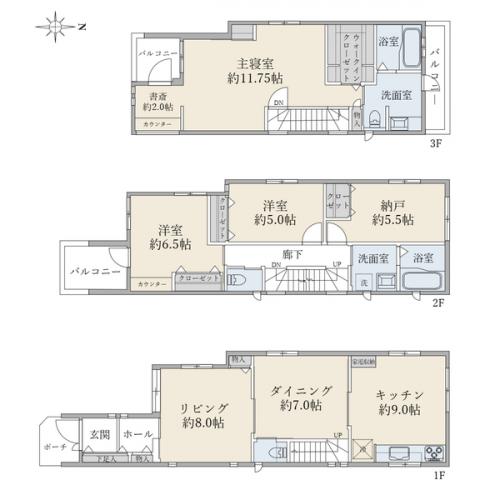 延床面積１３０平米超の南向き３ＳＬＤＫです。
