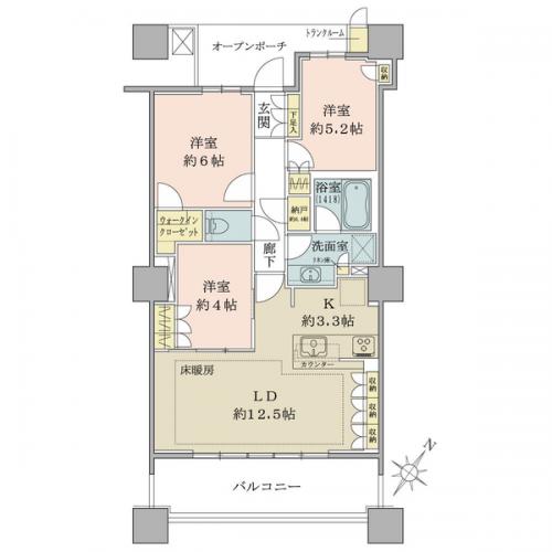 【間取図】２６階／７１．５２平米／３ＬＤＫ＋ＷＩＣ＋Ｎ／南東向き