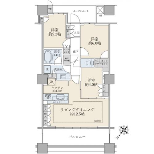 ２０階部分／７１．５２平米／３ＬＤＫ＋ＷＩＣ＋納戸／北西向き