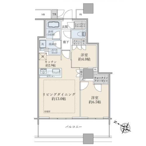 ２ＬＤＫ／６１．１７平米／８階／南西