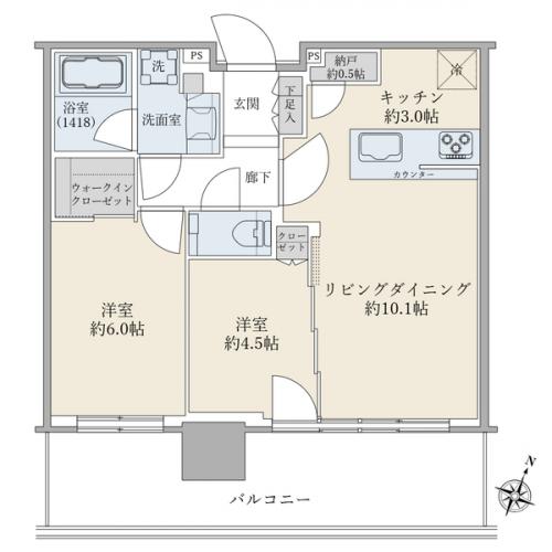 ５４．２４平米／２ＬＤＫ＋Ｎ＋ＷＩＣ