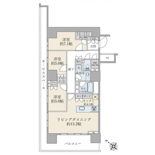 ８６．４５平米　３ＬＤＫ＋ＷＩＣ＋Ｓ　南西・北西角住戸