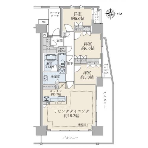 ８階角住戸／３ＬＤＫ＋Ｎ＋ＳＩＣ／９１．３３平米