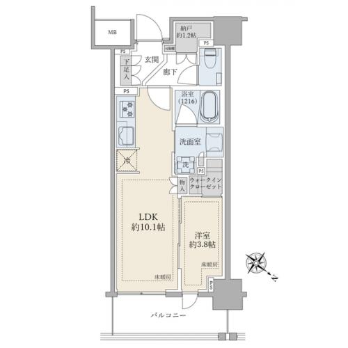 ２階／１ＬＤＫ＋ＷＩＣ＋Ｎ／３８．３６平米／北東向き