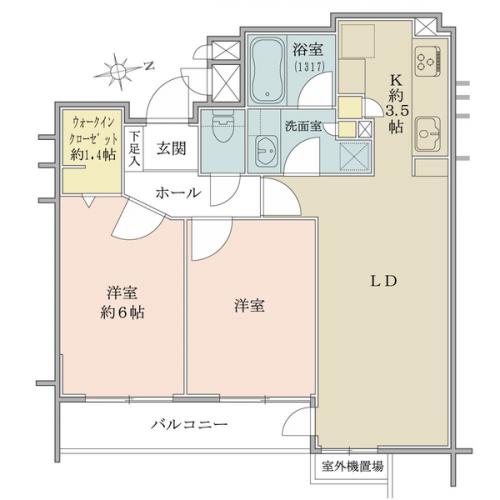 ５４．９８平米／２ＬＤＫ／東向き／５階