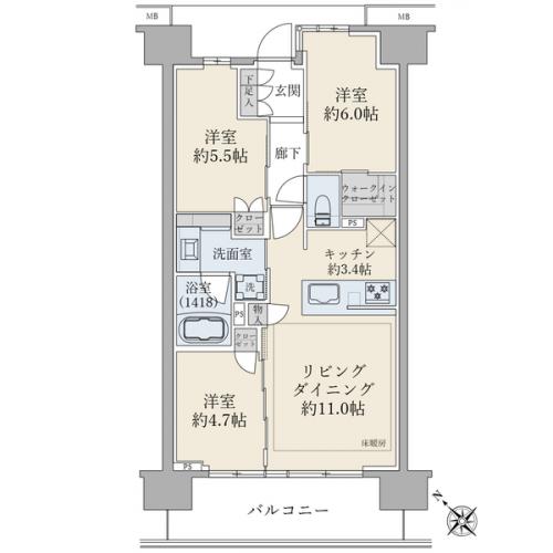 間取は３ＬＤＫで専有面積６７．２６平米です