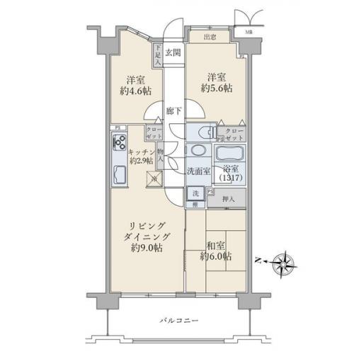３ＬＤＫ・６２．９７平米・西向き