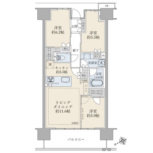 使いやすい綺麗な間取りです。廊下には姿見もあります。