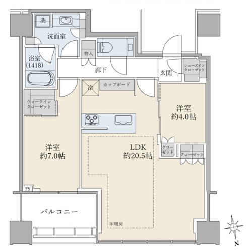 東棟１２階部分／専有面積：７３．３５平米／２ＬＤＫ＋ＷＩＣ＋ＳＩＣ