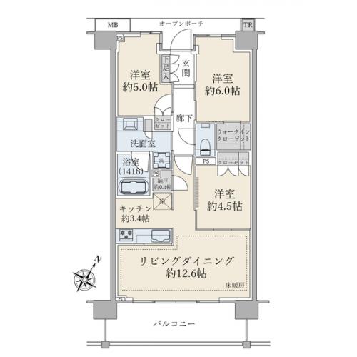 【間取図】３??Ｋ＋Ｎ＋ＷＩＣ　７０．９４平米