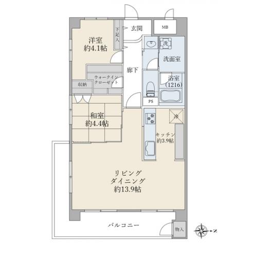間取図（専有面積：６３．３４平米　２ＬＤＫ）