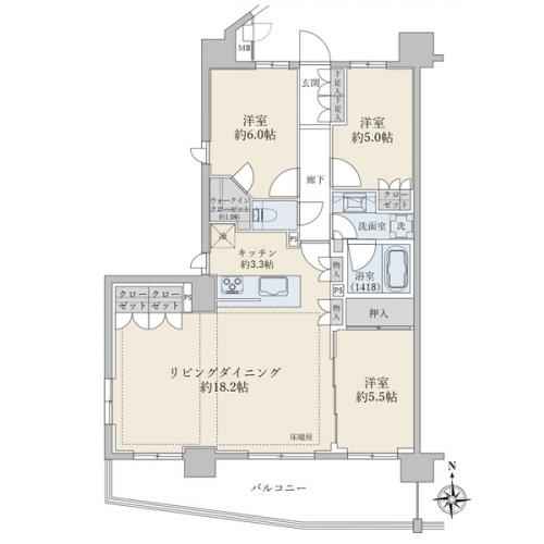 南西角住戸・専有面積８３．２１平米の３ＬＤＫ！