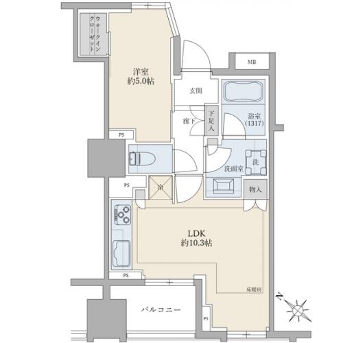 ５階部分／南西向き／４１．２１平米／１ＬＤＫ＋ＷＩＣ