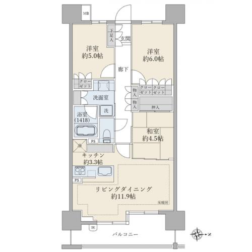 【間取図】７１．４５平米　３ＬＤＫ