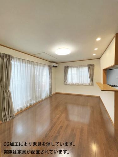 2面採光の約14.0帖、2階に設置されたリビングダイニング・キッチン。