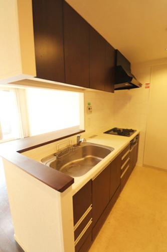 収納キャビネットたっぷりのシステムキッチン