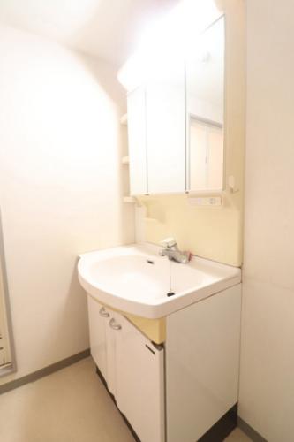 三面鏡裏は収納スペースになっており、水回りをスッキリと保つことができます