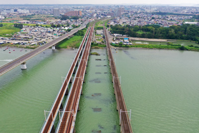 現在の「馬入川橋梁」の空撮