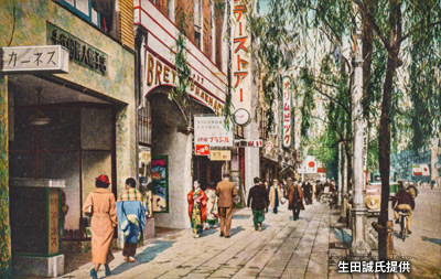 昭和10年代の銀座の柳のある街並み