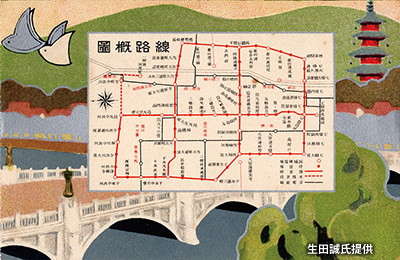 「市電」「京電」を合わせた京都市内の電車路線図