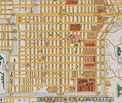 幕末期の地図に描かれた碁盤目状の町