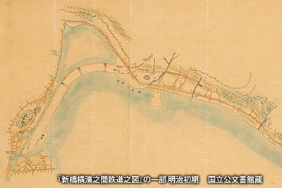 『新橋横濱之間鉄道之図』の一部