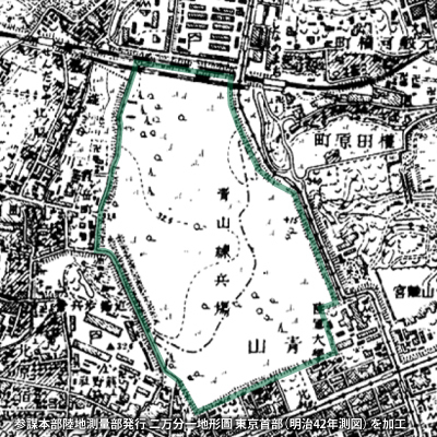 1909（明治42）年頃の「青山練兵場」周辺の地図